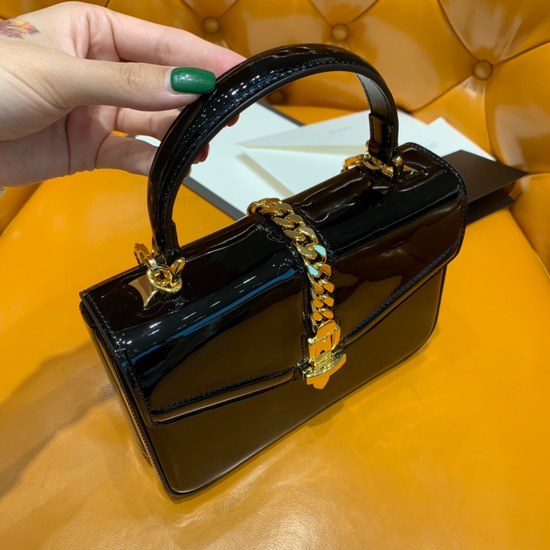 Gucci/古驰 Sylvie 1969系列漆皮迷你手提包 589479 1J70G 1000