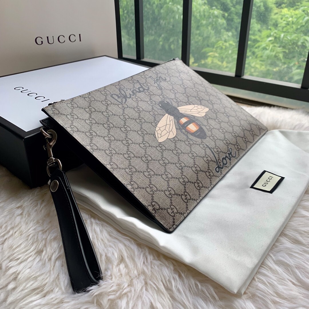 Gucci/古驰 蜜蜂印花高级人造帆布手拿包 473904 9CD1N 8666