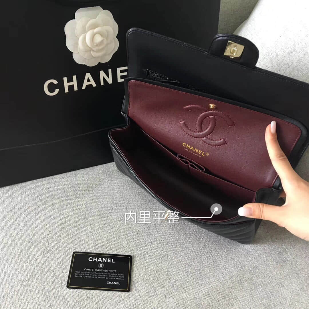 Chanel/香奈儿 经典款cf v纹原厂羊皮25CM中号链条单肩斜挎包