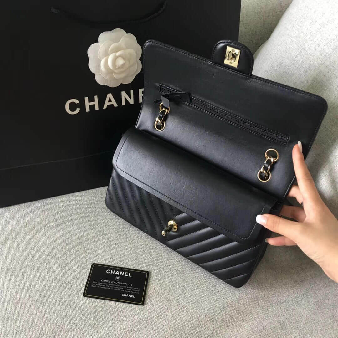 Chanel/香奈儿 经典款cf v纹原厂羊皮25CM中号链条单肩斜挎包