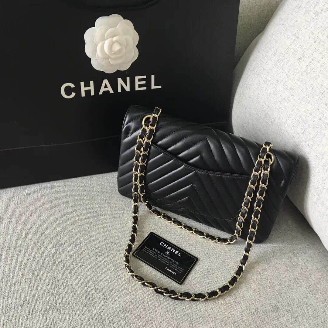 Chanel/香奈儿 经典款cf v纹原厂羊皮25CM中号链条单肩斜挎包