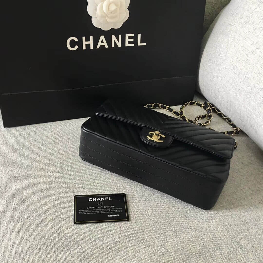 Chanel/香奈儿 经典款cf v纹原厂羊皮25CM中号链条单肩斜挎包