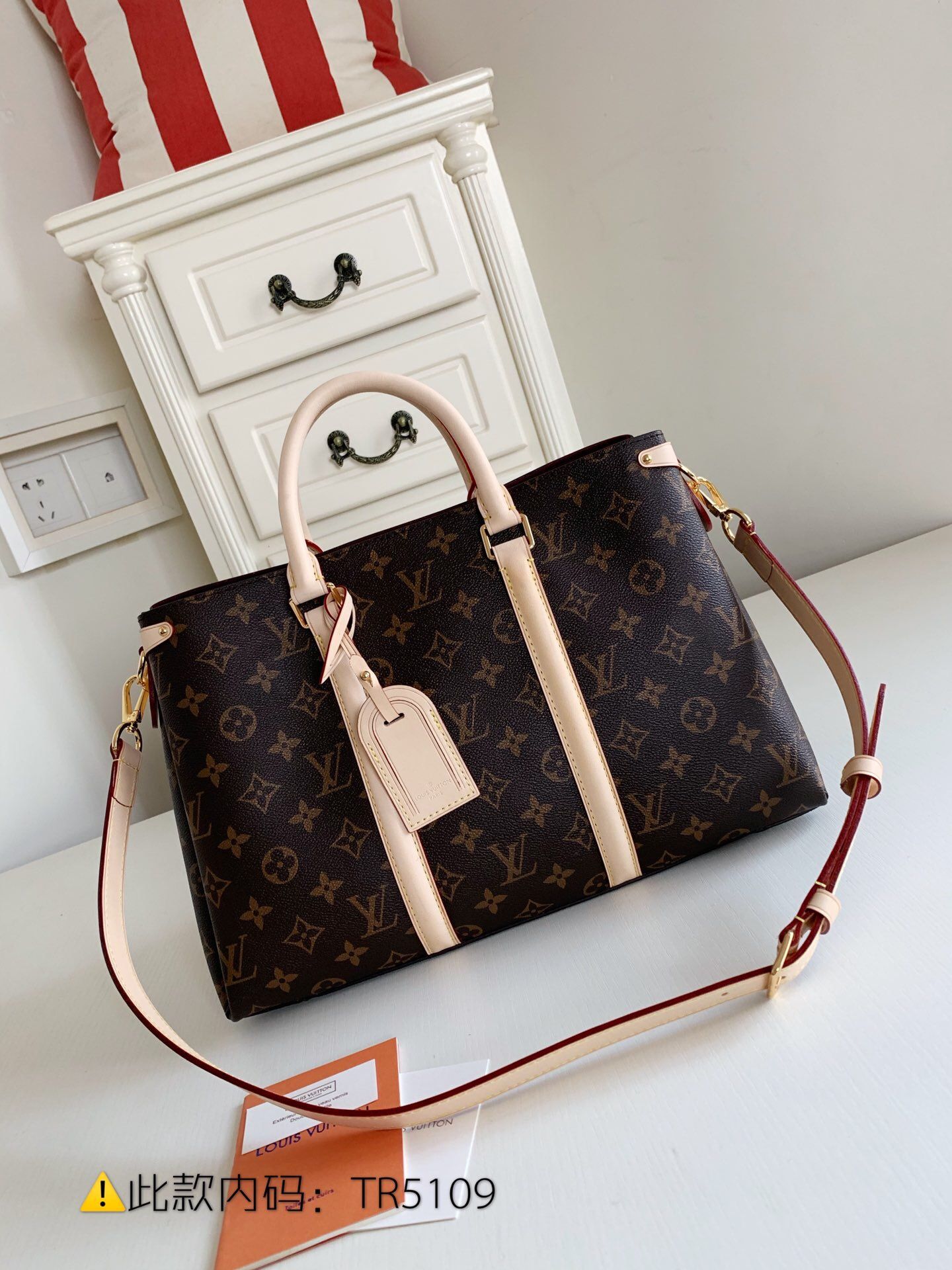 LV M44816 SOUFFLOT 中号手袋老花斜挎手提包