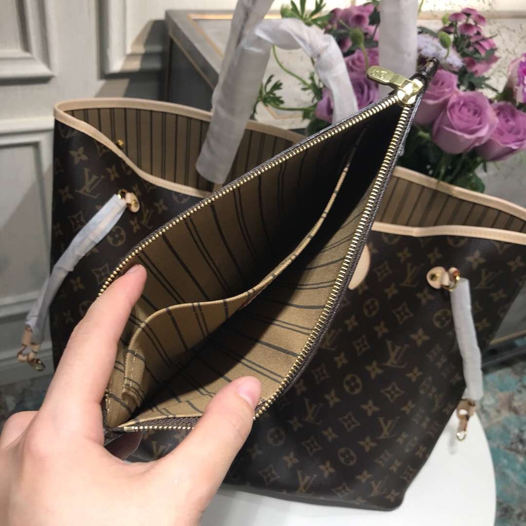 LV NEVERFULL 大号手袋购物袋 M40990 杏色内里