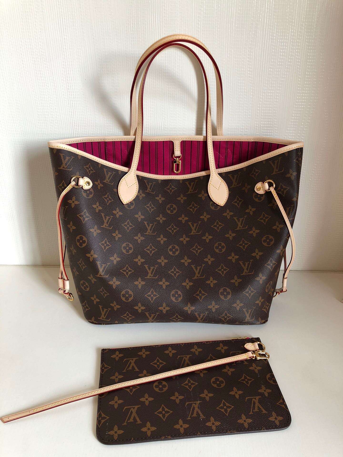 LV NEVERFULL 中号手袋购物袋 M41178 玫红内里