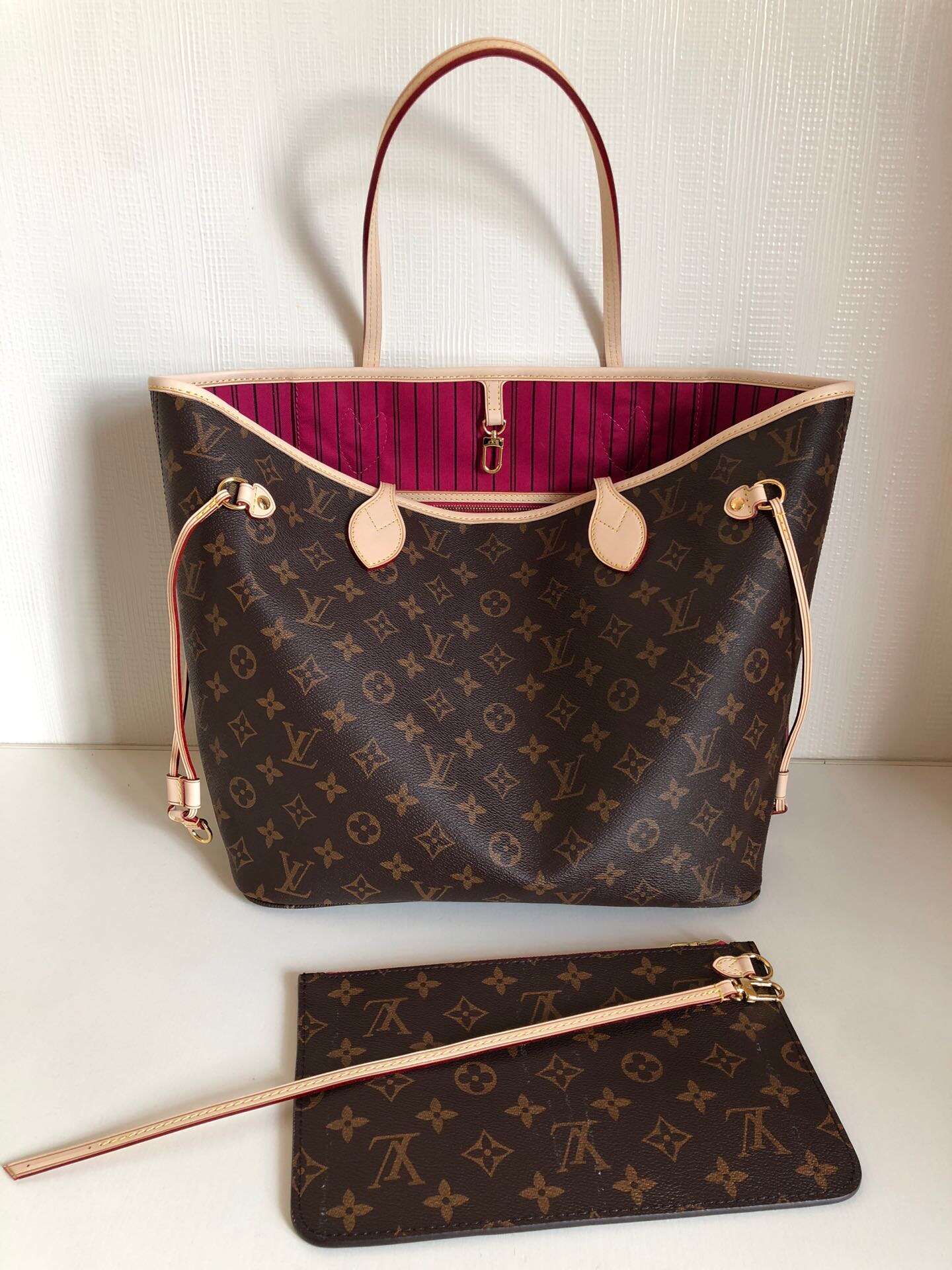 LV NEVERFULL 中号手袋购物袋 M41178 玫红内里