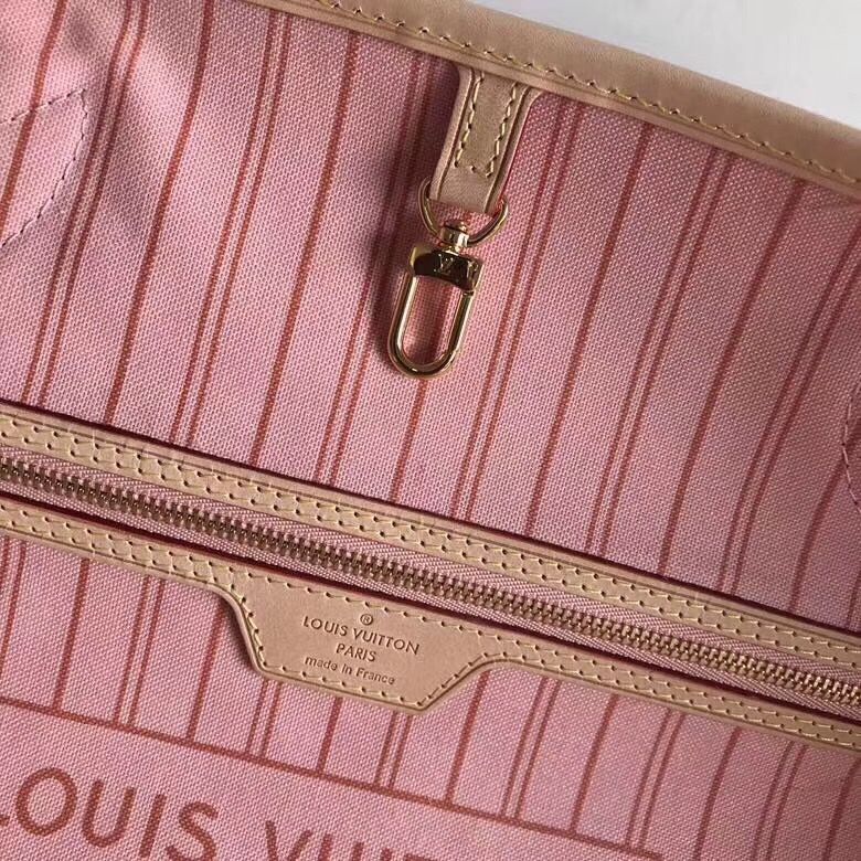LV NEVERFULL 棋盘白格大号手袋购物袋 N41604 粉色内里