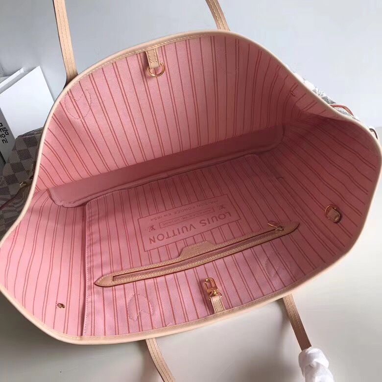 LV NEVERFULL 棋盘白格大号手袋购物袋 N41604 粉色内里