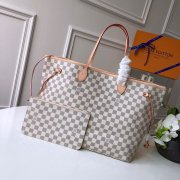 LV N41360 NEVERFULL 棋盘白格大号手袋购物袋 米黄内