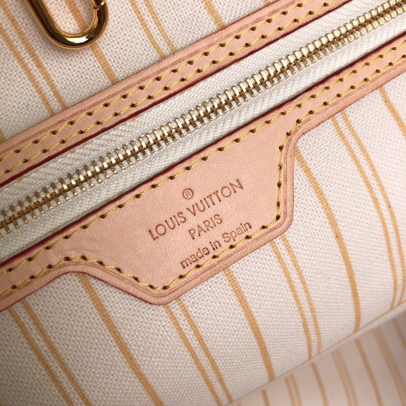LV NEVERFULL 棋盘白格大号手袋购物袋 N41360 米黄内里