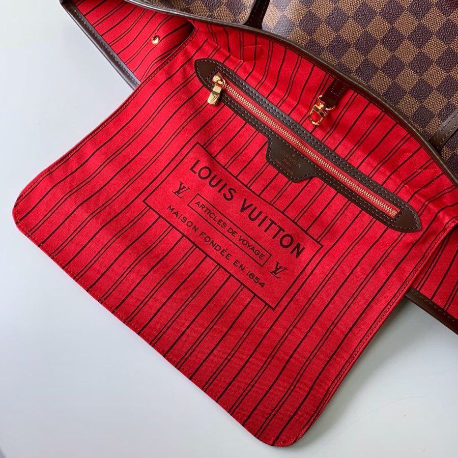 LV NEVERFULL 棋盘格大号手袋购物袋 N41357 红色内里