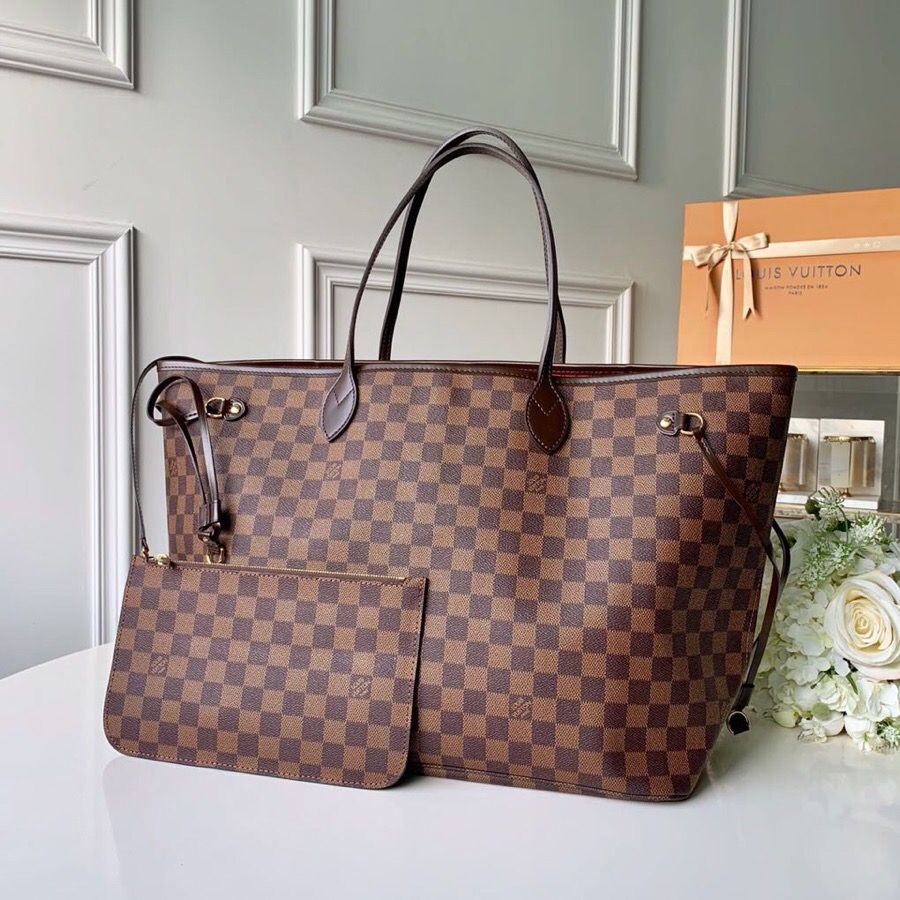 LV NEVERFULL 棋盘格大号手袋购物袋 N41357 红色内里