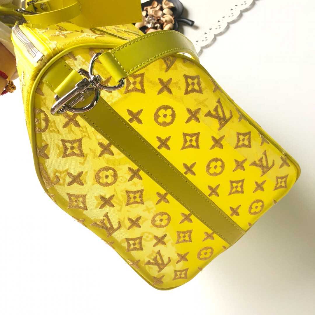 LV 柠檬黄 透明网纱蕾丝Keepall 50 旅行袋 M55380