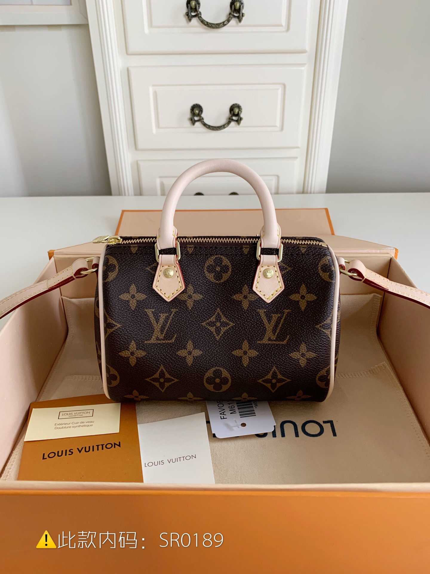 LV Monogram Nano Speedy手袋 老花色迷你枕头包 M61252