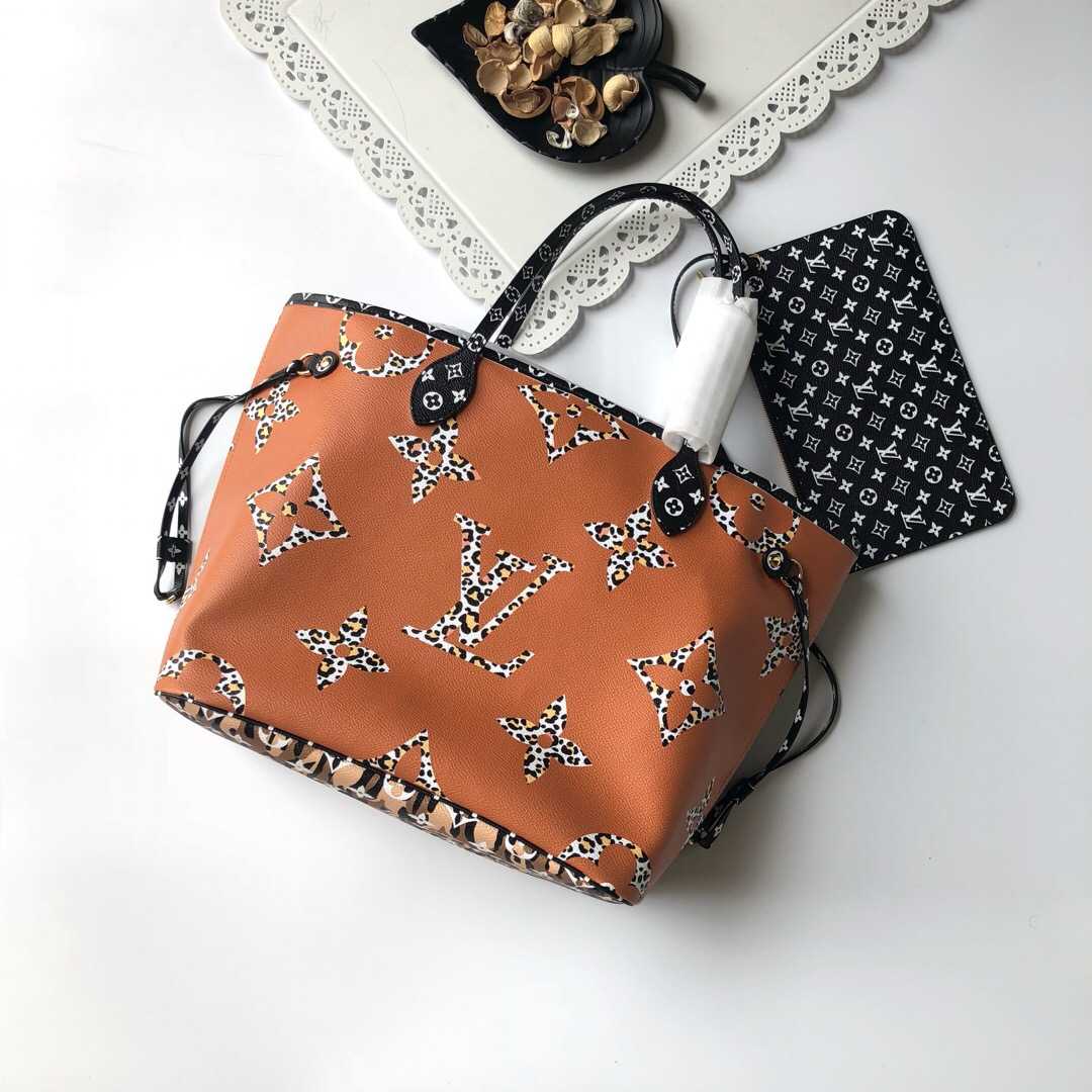 LV M44676 丛林系列豹纹Neverfull中号购物袋