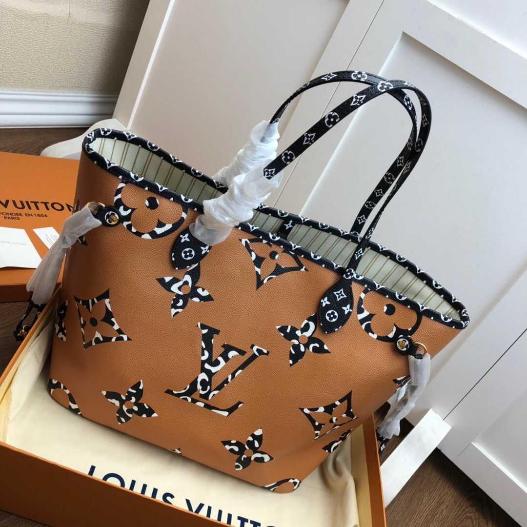 LV M44716 丛林系列豹纹新款Neverfull中号购物袋