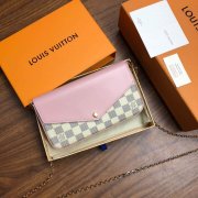 LV N60235 FELICIE 白棋盘格 拼皮 粉色 三合一 信封包