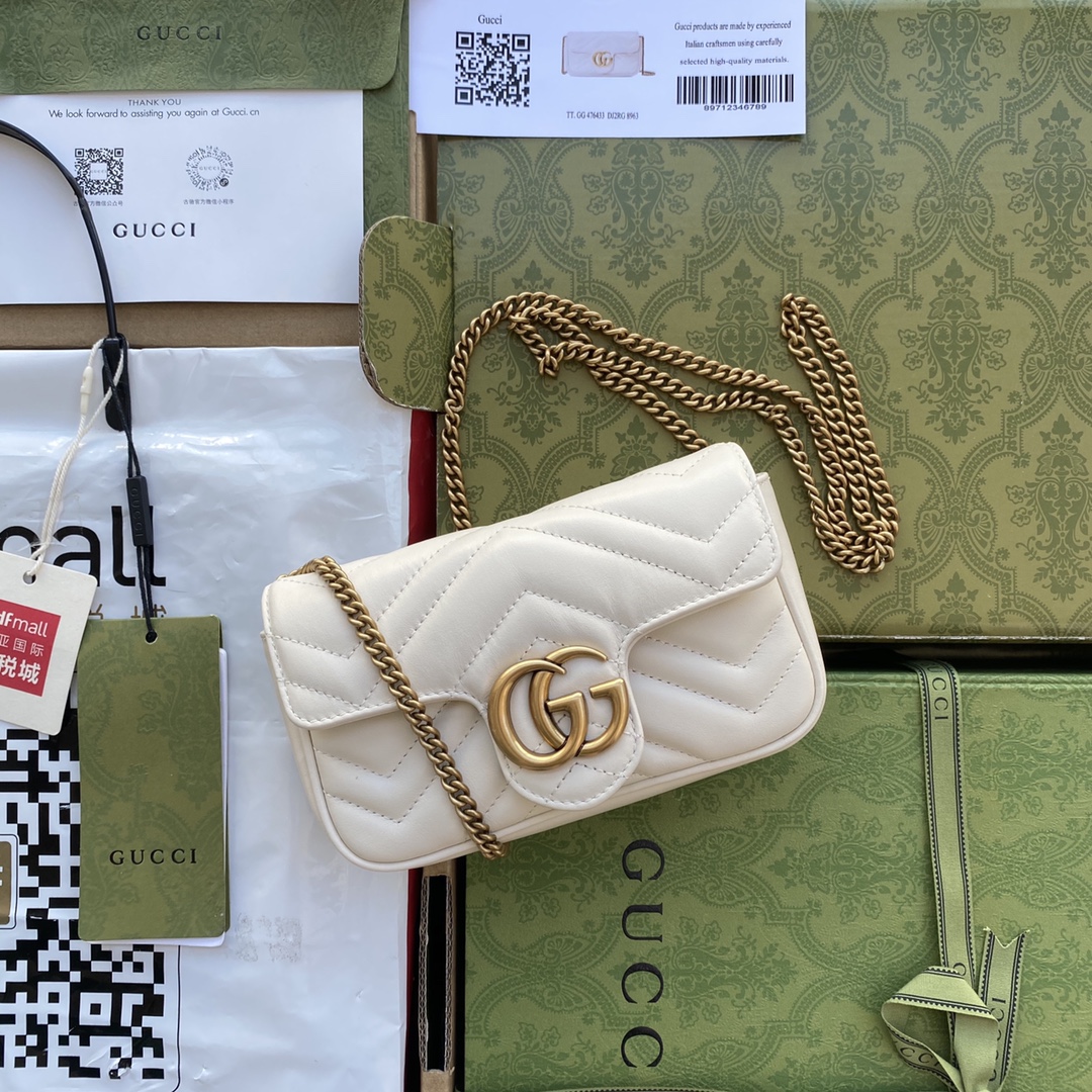 Gucci古驰 476433 白色 GG Marmont超迷你手袋
